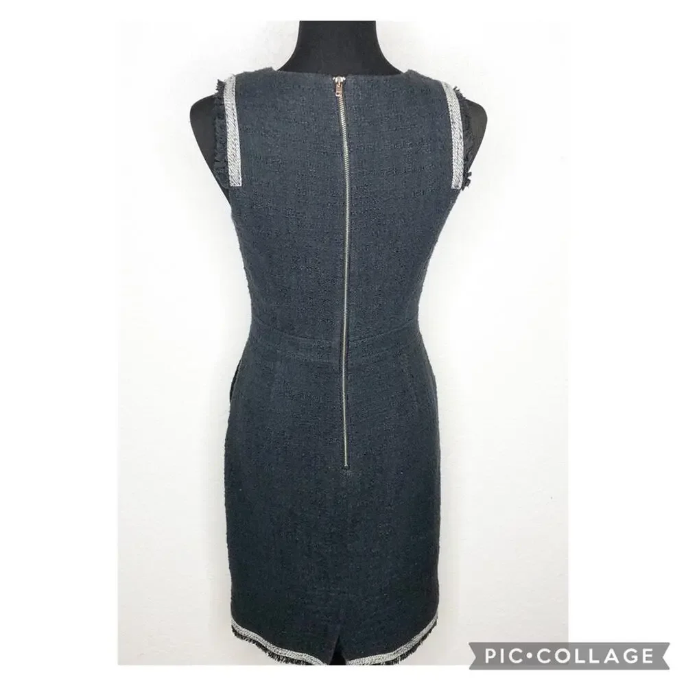 J Crew black fringe trim bouchle knit sleeveless sheath dress size 6